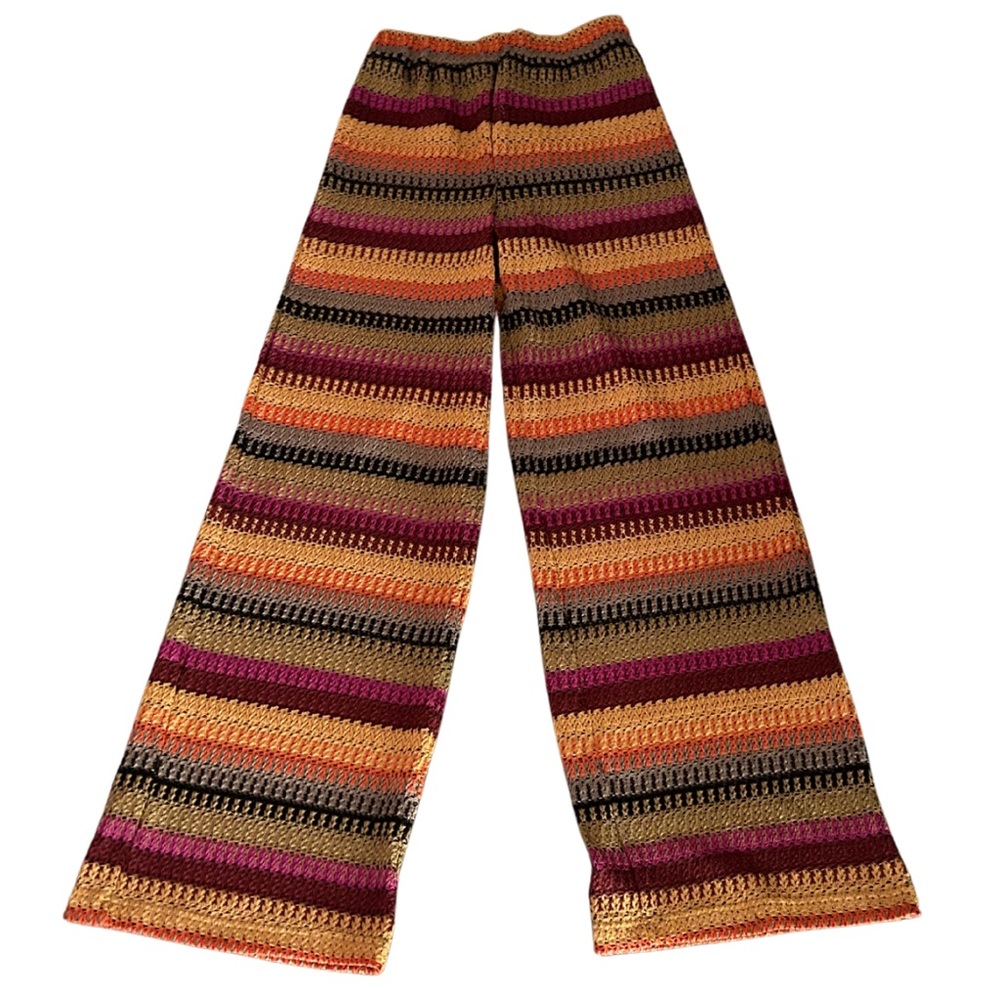 Nasty Gal Crochet Color Block Stripe Wide Leg Pants | Multi | Size 2